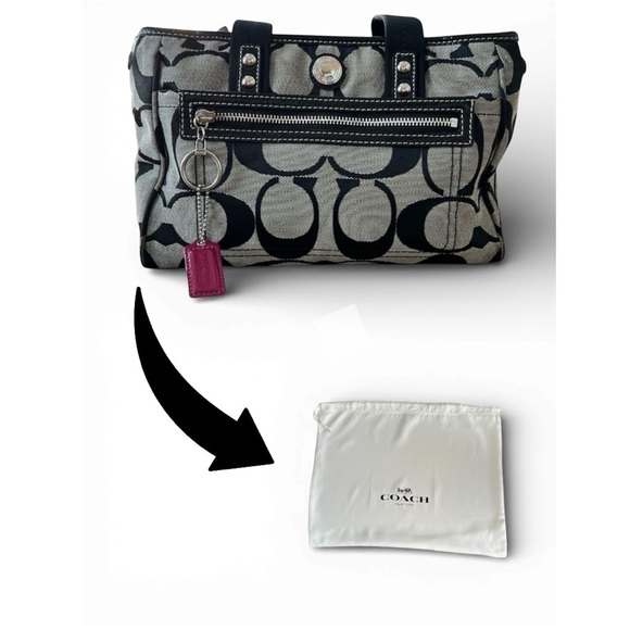 Coach F14877 Signature Black Gray C Jacquard Purse Patent Leather & Dust Bag - Picture 12 of 13